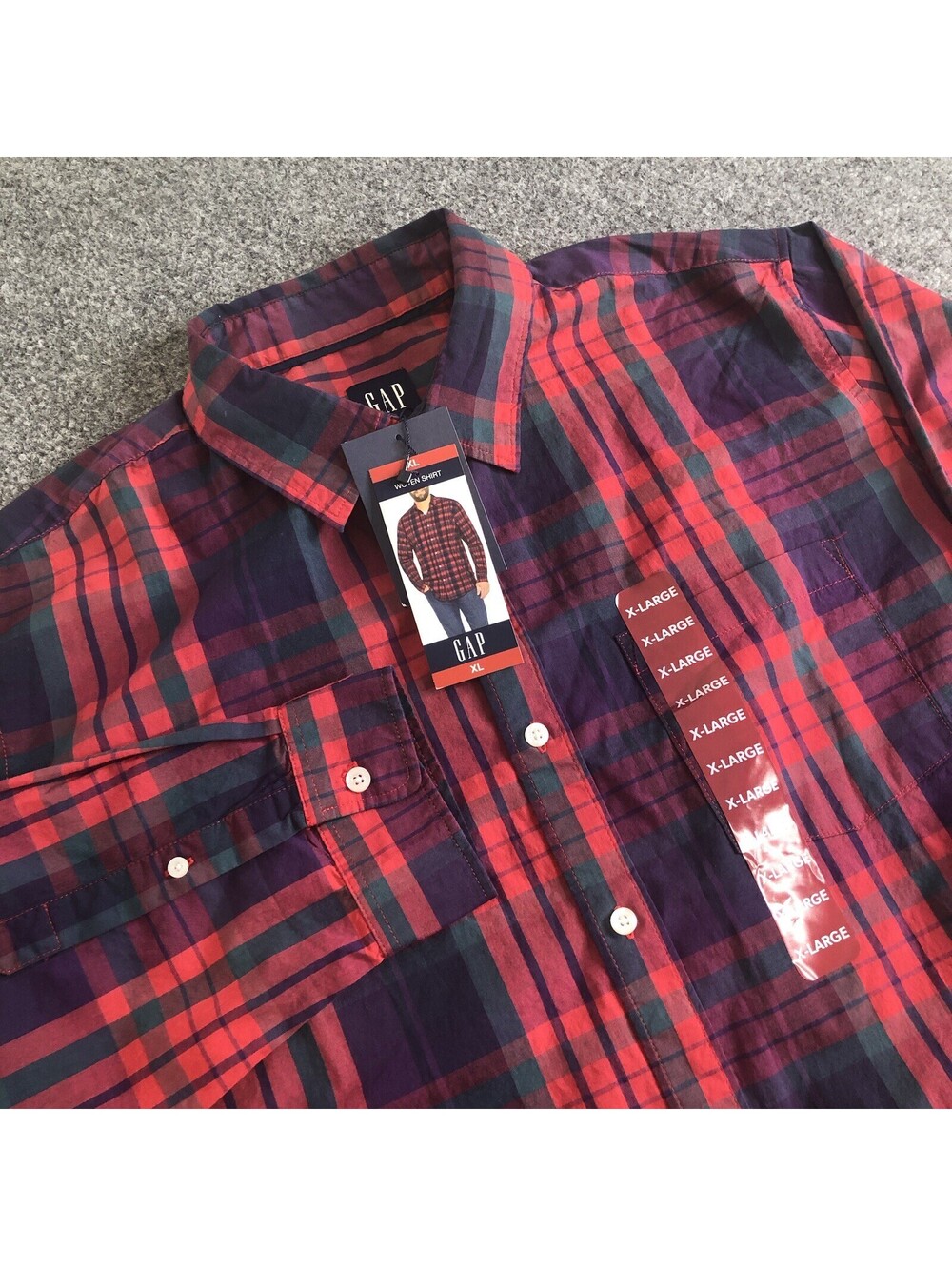 NEW GAP Shirt Mens XL Button Down Oxford Red Stripe OCBD Long Sleeve Pocket